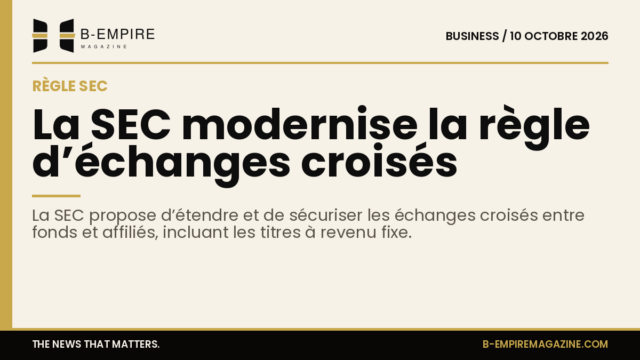 Visuel avec une bande or en haut, texte en encre noire sur fond papier, titre sur la modernisation de la règle d’échanges croisés de la SEC