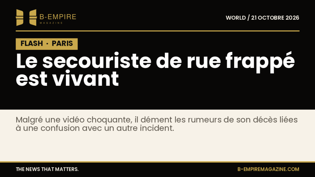 Visuel avec le mot FLASH en blanc sur fond noir, annonçant une information urgente concernant un secouriste à Paris.