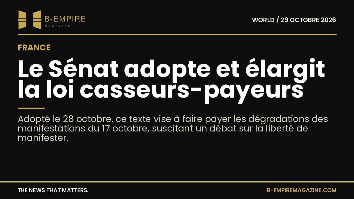 Image stylisée du Sénat français avec un fond noir et texte en or