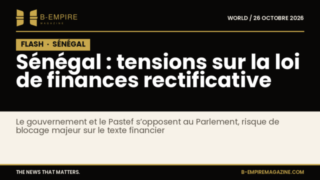 Image sombre avec le mot FLASH en blanc sur fond noir, évoquant une information urgente sur le Sénégal et son Parlement