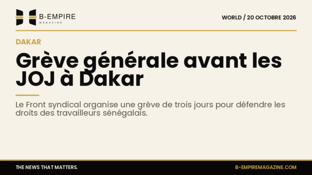 Affiche indiquant une grève générale de 3 jours organisée par les syndicats à Dakar avant les Jeux olympiques de la jeunesse