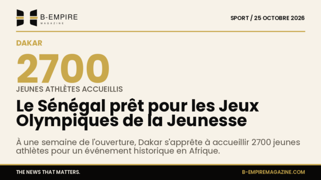 Affiche stylisée des Jeux Olympiques de la Jeunesse à Dakar avec des silhouettes d'athlètes et le logo officiel