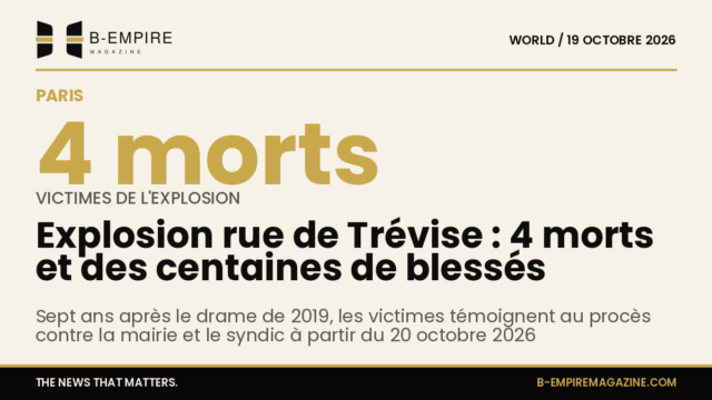 Visuel mettant en avant le chiffre 4 sur fond papier avec le titre de l'explosion rue de Trévise à Paris