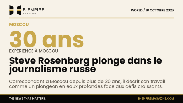 Portrait de Steve Rosenberg, correspondant BBC à Moscou, avec un fond évoquant la Russie