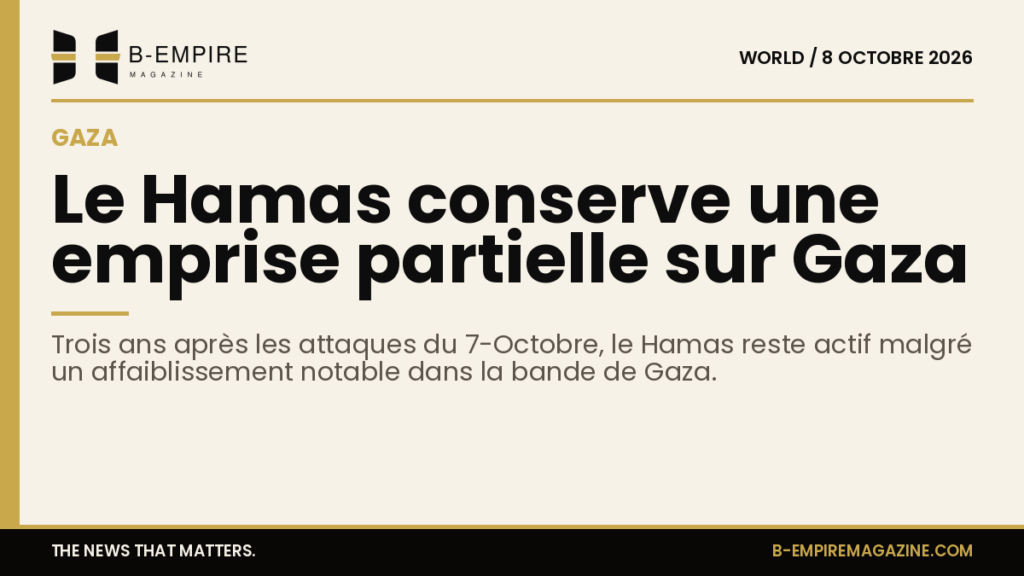 Carte stylisée de la bande de Gaza avec indication de la présence partielle du Hamas