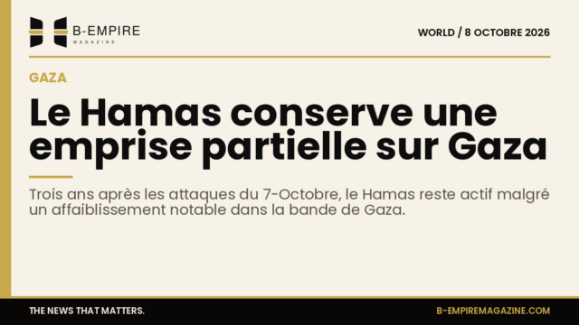 Carte stylisée de la bande de Gaza avec indication de la présence partielle du Hamas