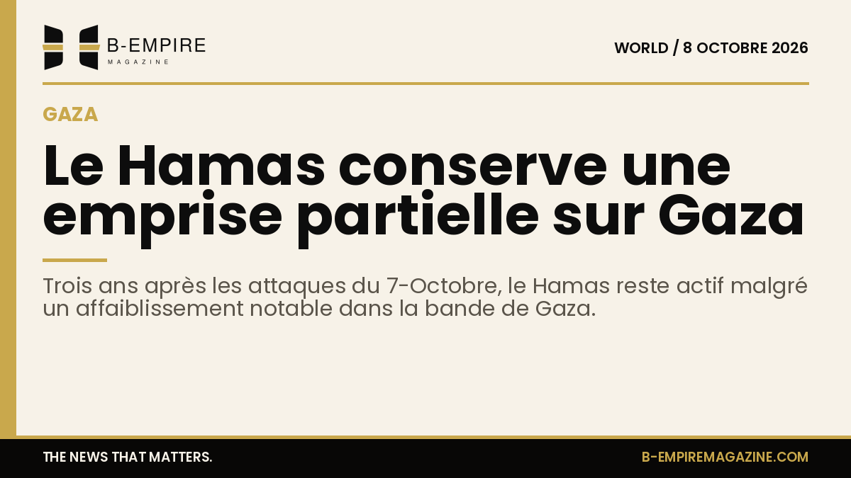 Carte stylisée de la bande de Gaza avec indication de la présence partielle du Hamas