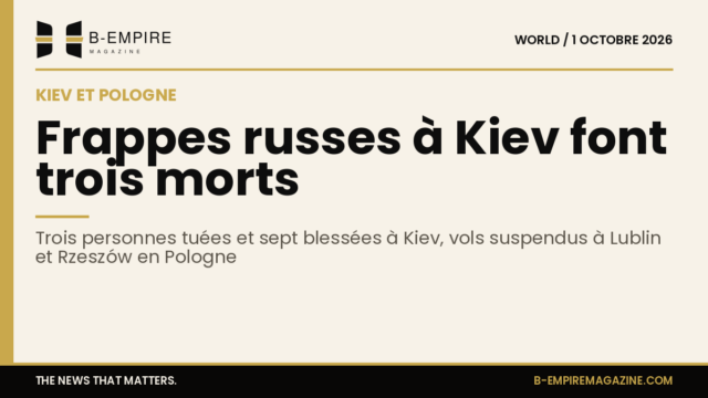 Carte stylisée avec les villes de Kiev en Ukraine et Lublin, Rzeszów en Pologne, symbolisant frappes et suspension de vols