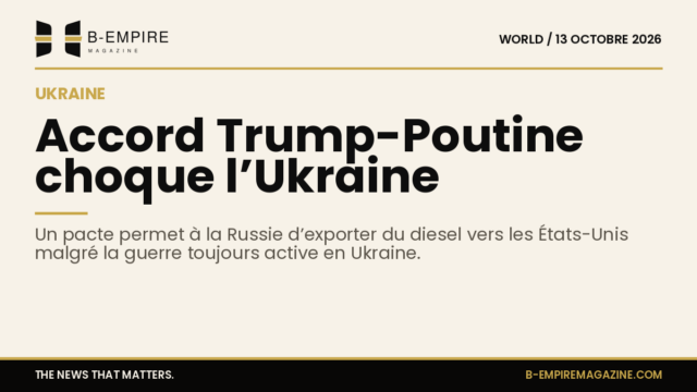 Visuel mettant en avant le chiffre clé sur l’accord sur le diesel entre Trump et Poutine avec des drapeaux de Russie, États-Unis et Ukraine