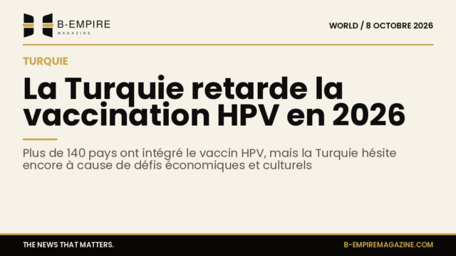 Graphique mettant en avant le chiffre 140+ pays vaccinés contre le papillomavirus, avec un fond papier et design sobre