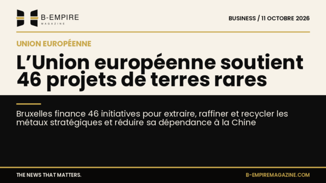 Visuel split avec fond papier et noir, titre sur la réduction de la dépendance aux terres rares chinoises par l’Union européenne