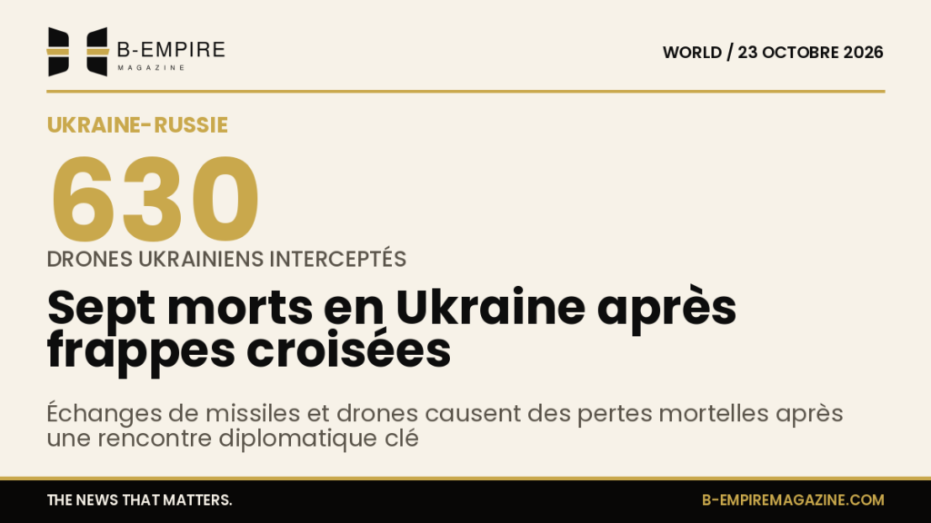 Illustration montrant des drones et missiles en vol lors d'échanges de frappes entre Ukraine et Russie