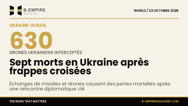 Illustration montrant des drones et missiles en vol lors d'échanges de frappes entre Ukraine et Russie