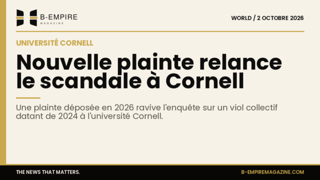 Logo de l'université Cornell sur fond papier avec une bande or en haut
