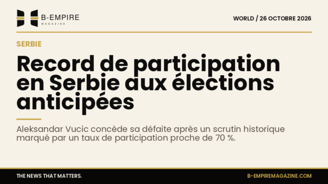 Graphique stylisé avec un taux de participation de 70 % en Serbie sur fond papier avec texte encre et or