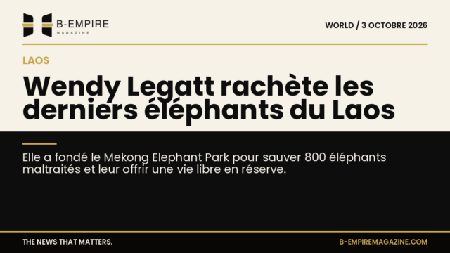 Vue divisée montrant une réserve naturelle et un éléphant dans une forêt au Laos, symbolisant la protection des éléphants par Wendy Legatt.